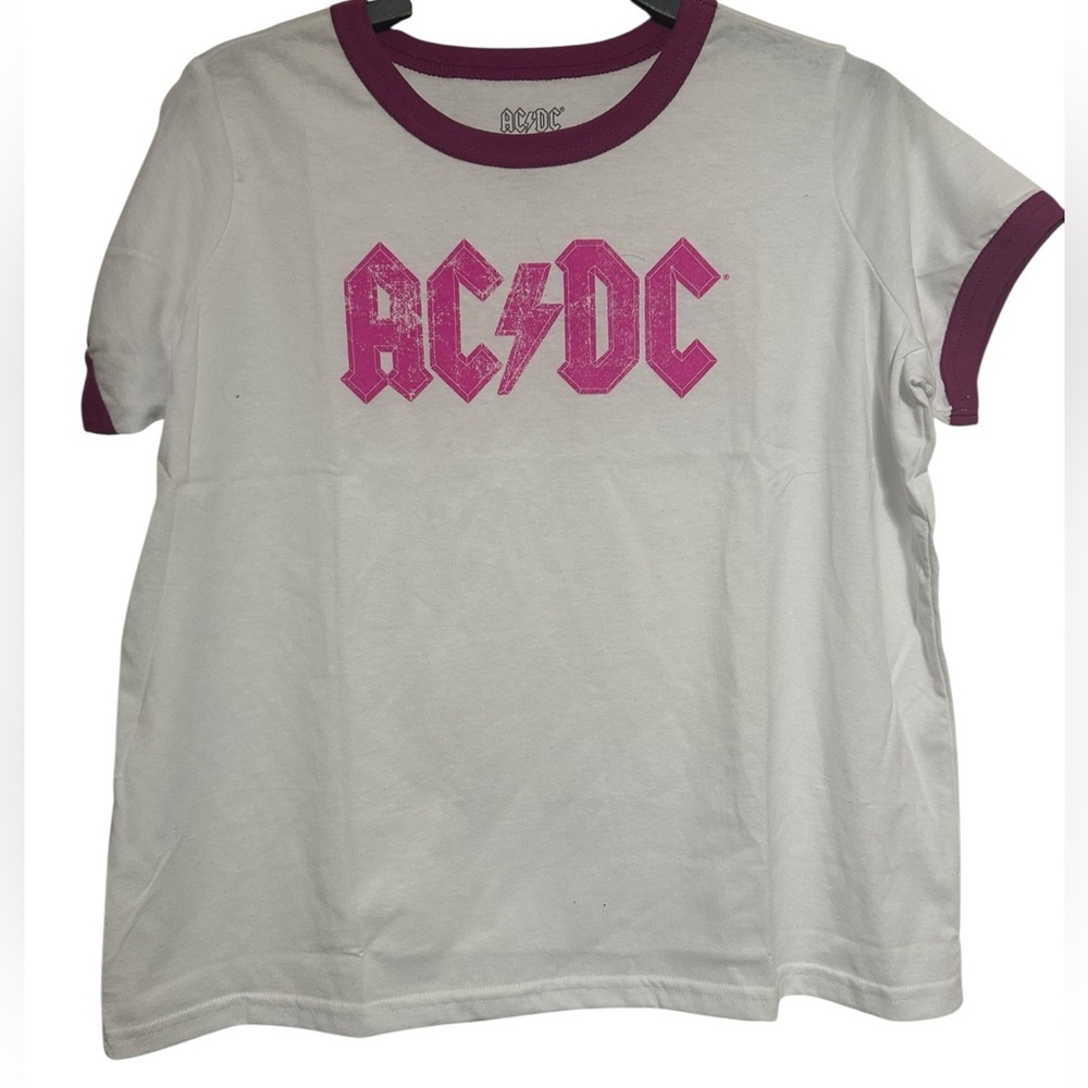 AC/DC Women’s White Tee with Pink Logo Size XL